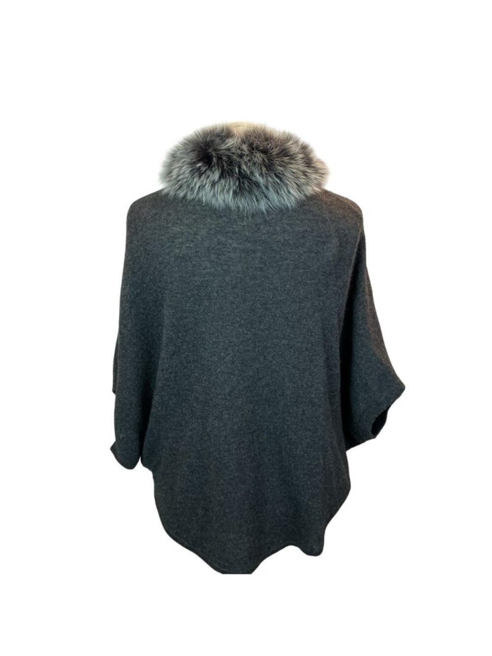 Magaschoni 100% Cashmere Cape With Fox Fur Trim Womens 2 Gray - Picture 7 of 13